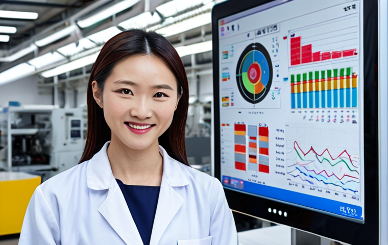 **

A modern, bright textile factory interior. Focus on advanced machinery and a smiling, confident textile engineer (male or female) in their late 20s/early 30s, wearing clean, professional attire (like a lab coat or smart casual). In the background, subtle data visualizations or charts hinting at improved efficiency or production metrics. The overall impression should be positive and forward-looking, suggesting a technologically advanced and well-compensated profession. Include Simplified Chinese characters subtly in the background, maybe on machinery labels or computer screens.

**