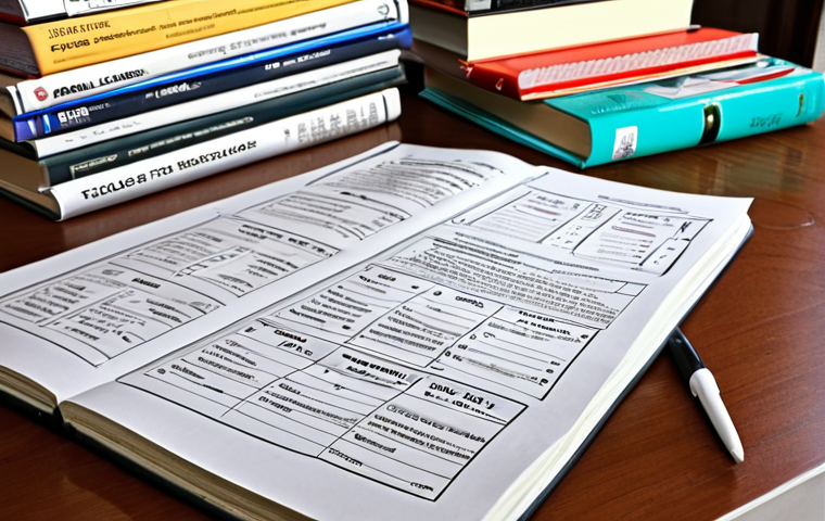 **

A close-up shot of a well-organized study space. Showcases the official exam syllabus highlighted with a marker, past exam papers neatly stacked, and professional textbooks open to key pages. Emphasize the importance of thorough preparation materials for a fiber technician practical exam. The overall tone is studious and organized.

**
