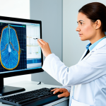 A professional female fiber engineer, fully clothed in a modest lab coat over business casual attire, standing precisely operating a Universal Testing Machine in a brightly lit, modern textile laboratory. She is observing analytical data displayed on a connected computer screen with focus and precision. Other scientific equipment is subtly visible in the background, contributing to a professional atmosphere. safe for work, appropriate content, fully clothed, professional dress, perfect anatomy, correct proportions, natural pose, well-formed hands, proper finger count, natural body proportions, high-quality professional photography, detailed, realistic.