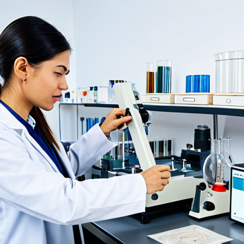 **
A professional textile engineer in a modern, well-lit laboratory, fully clothed in appropriate attire. She is examining a fiber sample with sophisticated equipment. The background includes various testing instruments and diagrams. Safe for work, perfect anatomy, correct proportions, natural pose, professional, high quality, well-formed hands, proper finger count, modest clothing, appropriate content.
**