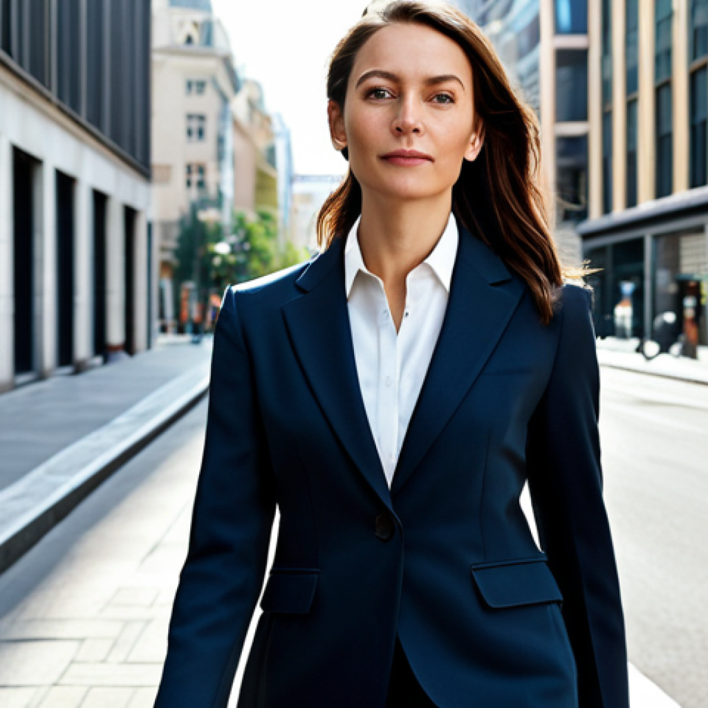 섬유기사와 필기시험의 기초 개념 - **Prompt:** A professional businesswoman in a tailored, modest business suit, walking confidently th...