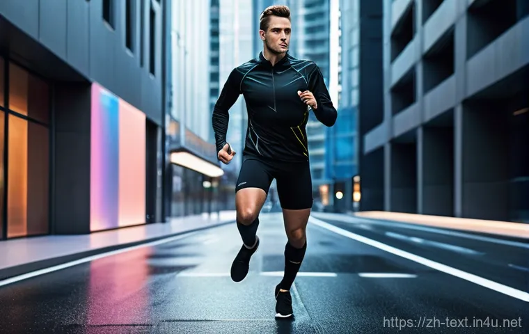 섬유기사 자격증 취득 후의 전망 - **Prompt:** A dynamic, high-angle shot of an athlete, either a runner or a cyclist, gracefully navig...
