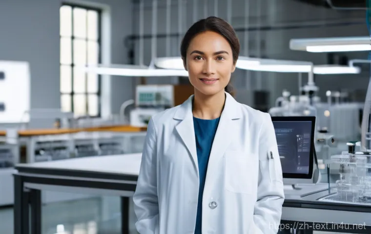 섬유기사 자격증 취득의 장단점 - **Prompt:** A confident young female textile engineer, professionally dressed in a crisp, light-colo...