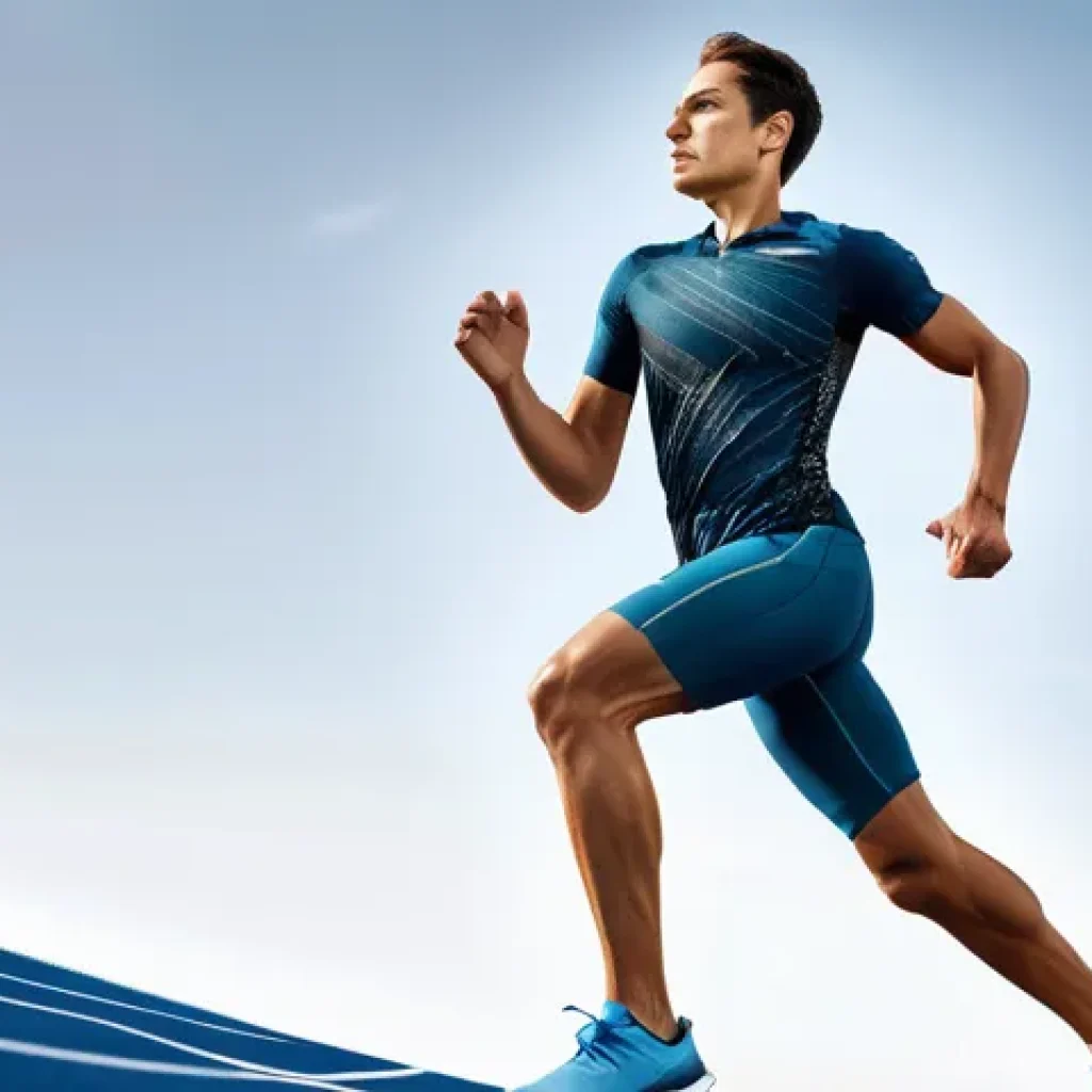 섬유기사와 자격증 취득의 가치 - **Prompt:** A dynamic, mid-action shot of an athlete, perhaps a runner or cyclist, wearing a futuris...