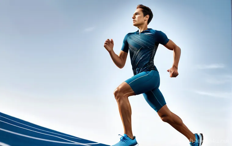 섬유기사와 자격증 취득의 가치 - **Prompt:** A dynamic, mid-action shot of an athlete, perhaps a runner or cyclist, wearing a futuris...