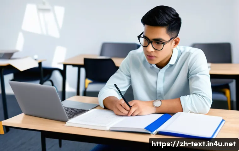 섬유기사 시험 준비 스터디 - **Image Prompt: "Focused Textile Engineer Student, Early Planning Stage"**
    A young adult student...