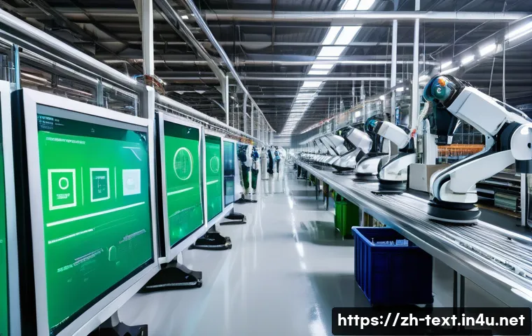 섬유기사 이직 성공 전략 - A modern textile factory interior showcasing advanced digital transformation: robotic arms and autom...