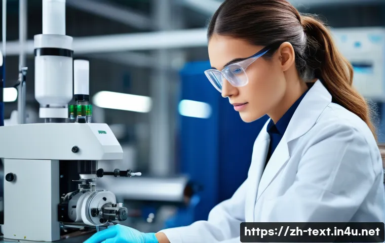 섬유기사와 해외 취업 - A modern textile engineering laboratory scene showcasing a young professional female engineer operat...
