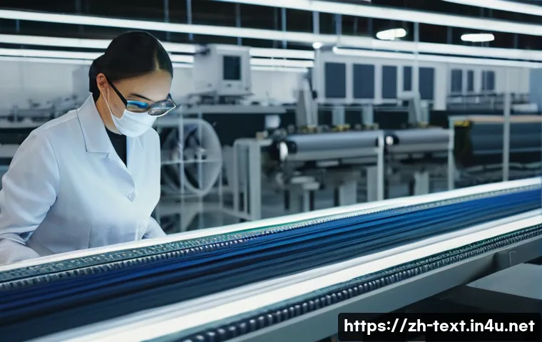 섬유기사 자격증 취득 후의 진로 - A modern textile manufacturing workshop featuring a skilled fiber engineer adjusting advanced textil...