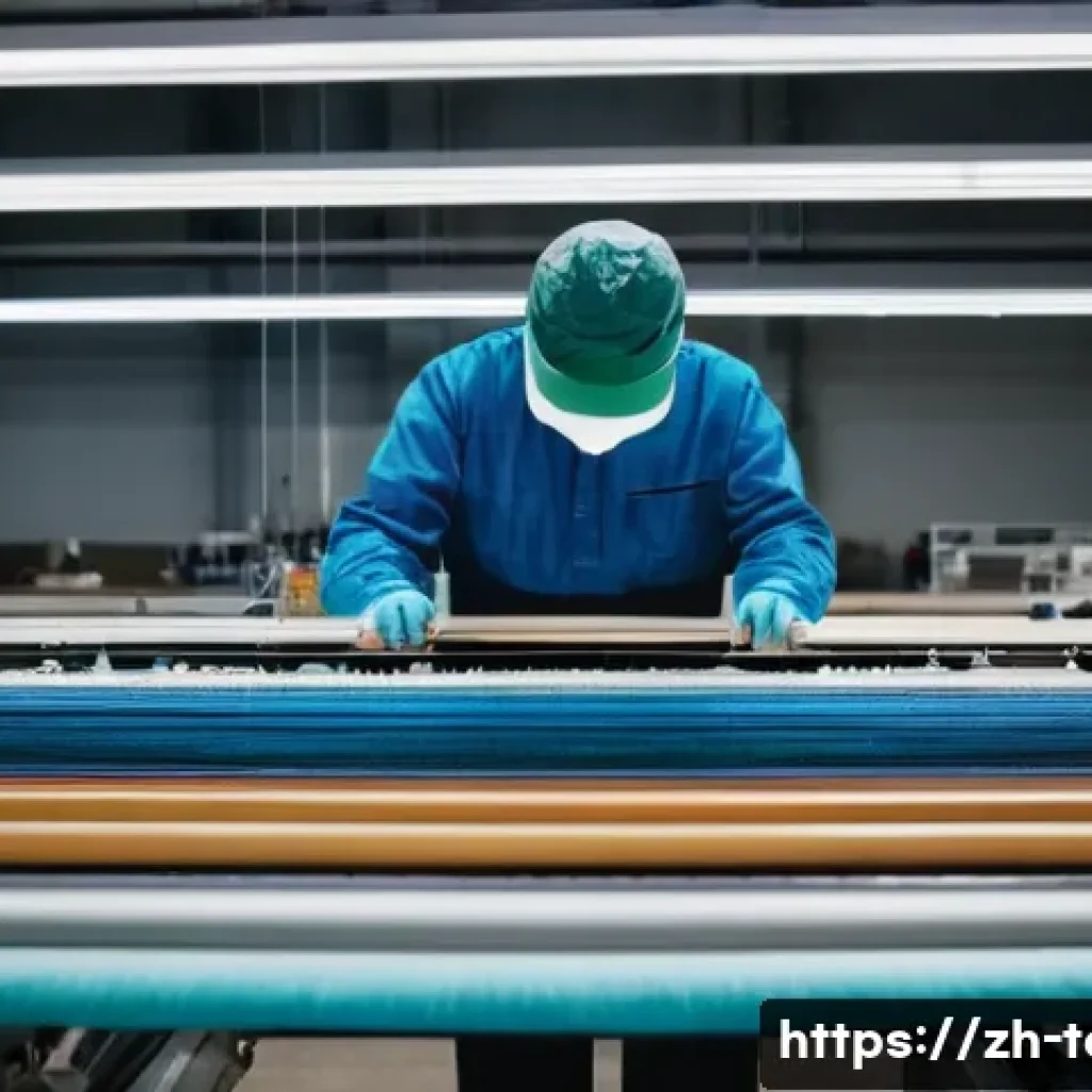 섬유기사와 직무별 기술 요구사항 - A highly detailed industrial textile weaving workshop scene, showcasing various modern weaving machi...