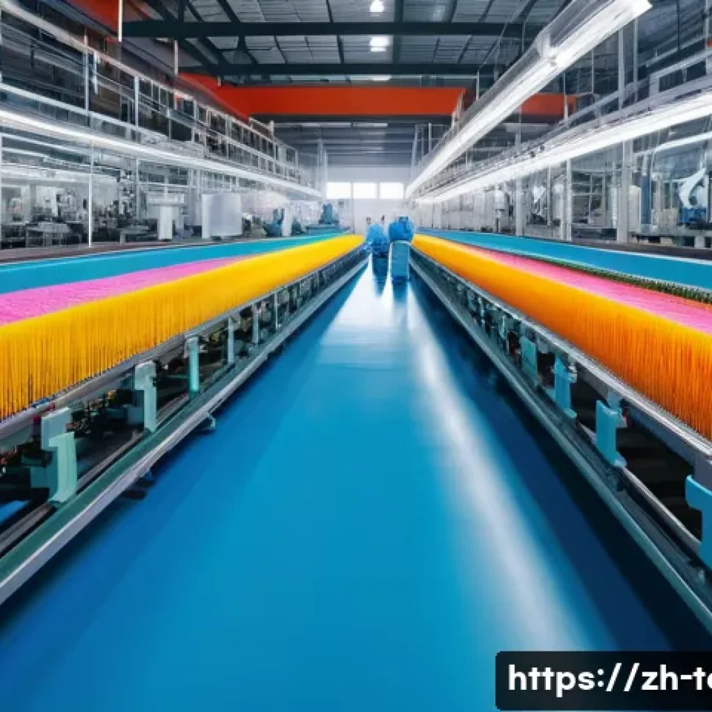 섬유기사와 생산성 향상 전략 - A modern textile factory interior showcasing advanced automated weaving machines and intelligent dye...