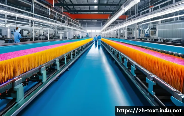 섬유기사와 생산성 향상 전략 - A modern textile factory interior showcasing advanced automated weaving machines and intelligent dye...
