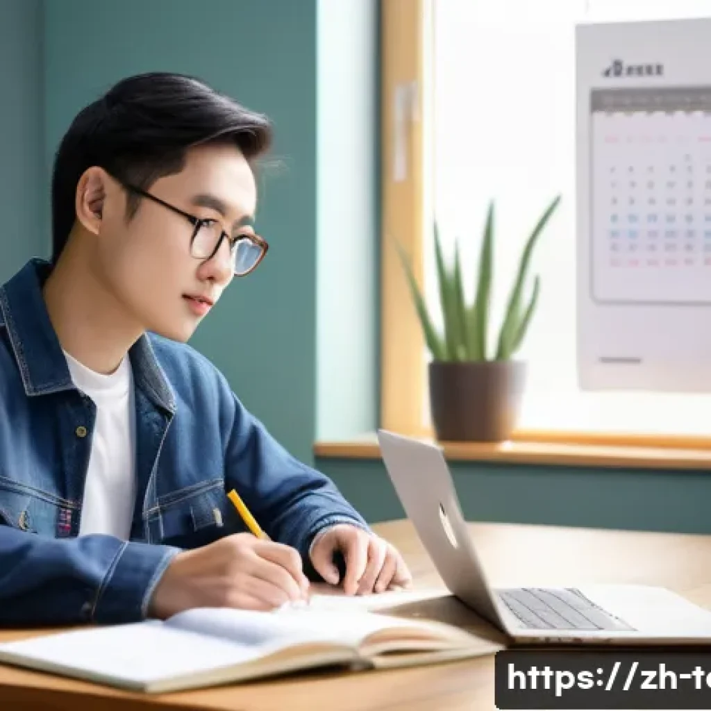 섬유기사 필기시험 대비 전략 - A detailed study scene showing a young Chinese adult in casual modern clothing, sitting at a tidy de...