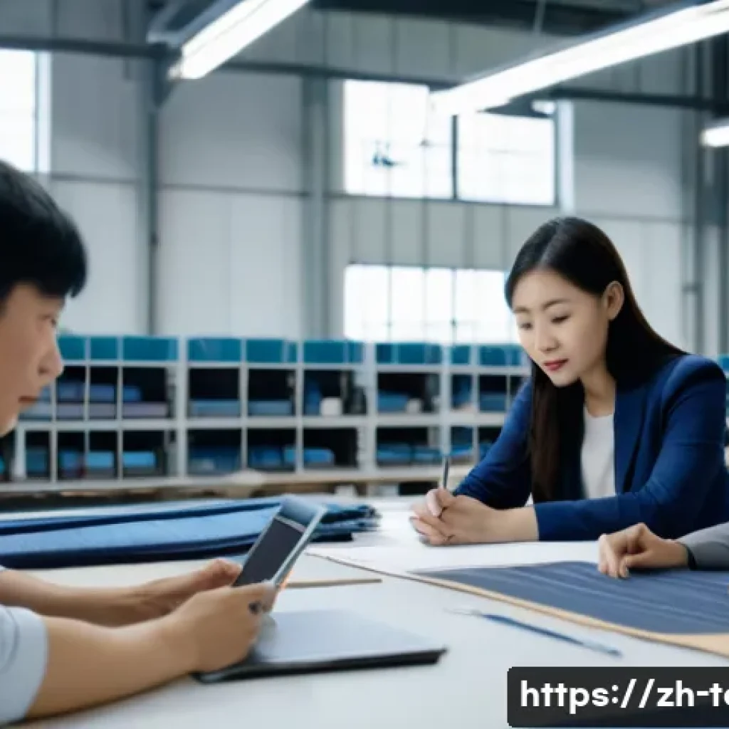 섬유기사와 직장 내 커뮤니케이션 - A modern textile factory meeting room scene showing diverse technical staff attentively engaging in ...