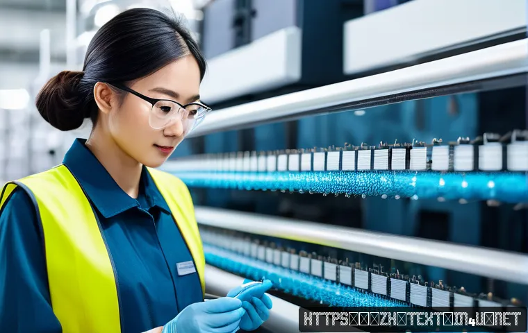 섬유기사 자격증 활용과 산업 적용 - A professional fiber technician in a modern textile factory setting, wearing clean industrial workwe...
