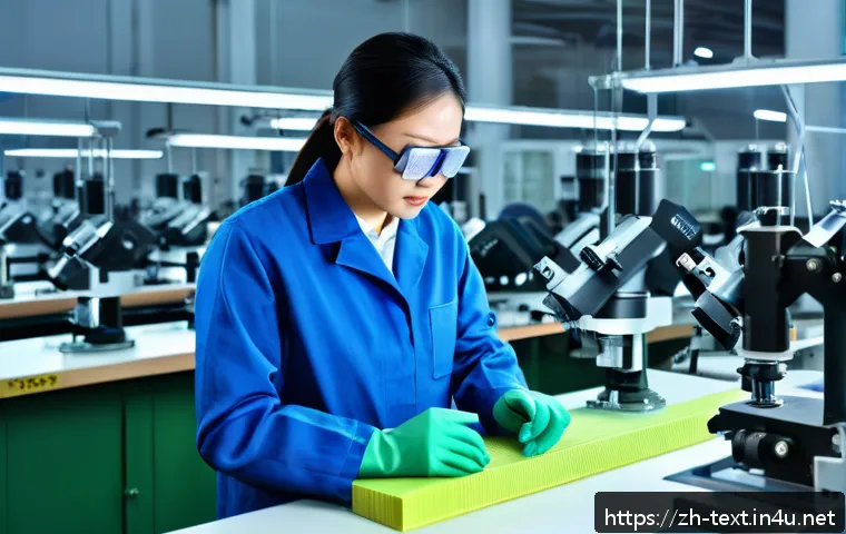 섬유기사와 산업별 필요 자격 - A professional textile engineer in a modern factory setting, wearing safety glasses and industrial w...