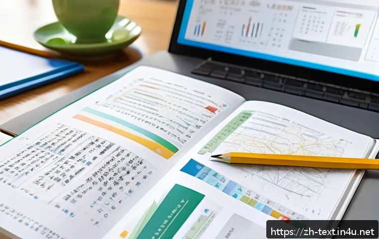 섬유기사 필기시험 대비 성공 사례 - A detailed, modern study desk scene focused on fiber technology exam preparation: open textbooks and...