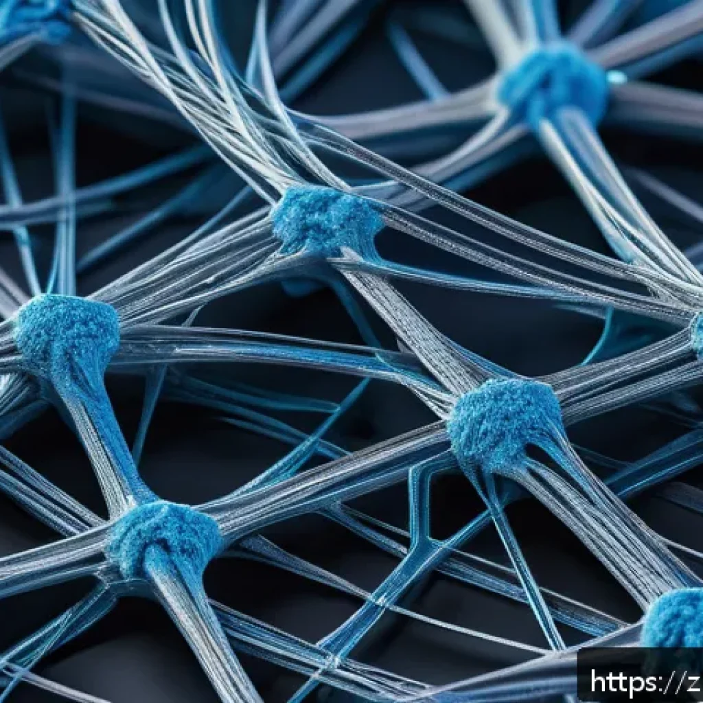 섬유기사와 실무적 응용 - A highly detailed close-up of nanofiber material under a microscope, showcasing ultra-fine fibers wi...