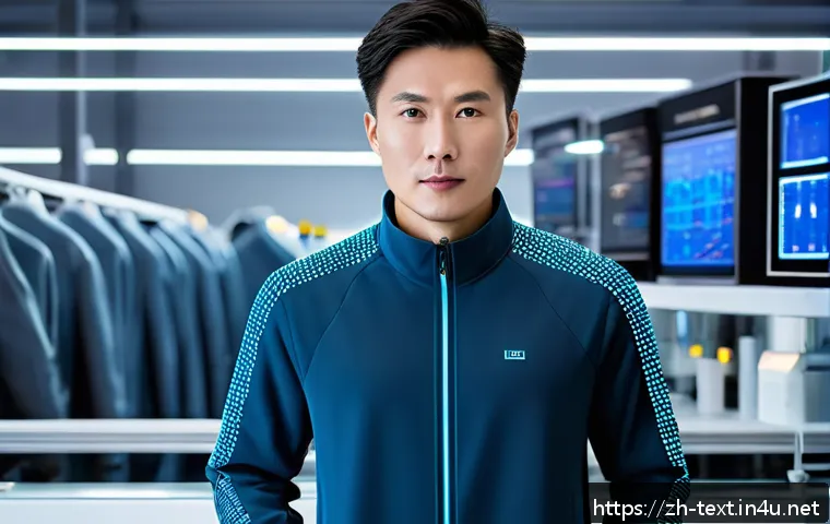 섬유기사와 관련 직종의 취업 가능성 - A futuristic smart sports jacket made from advanced textile materials, featuring integrated sensors ...
