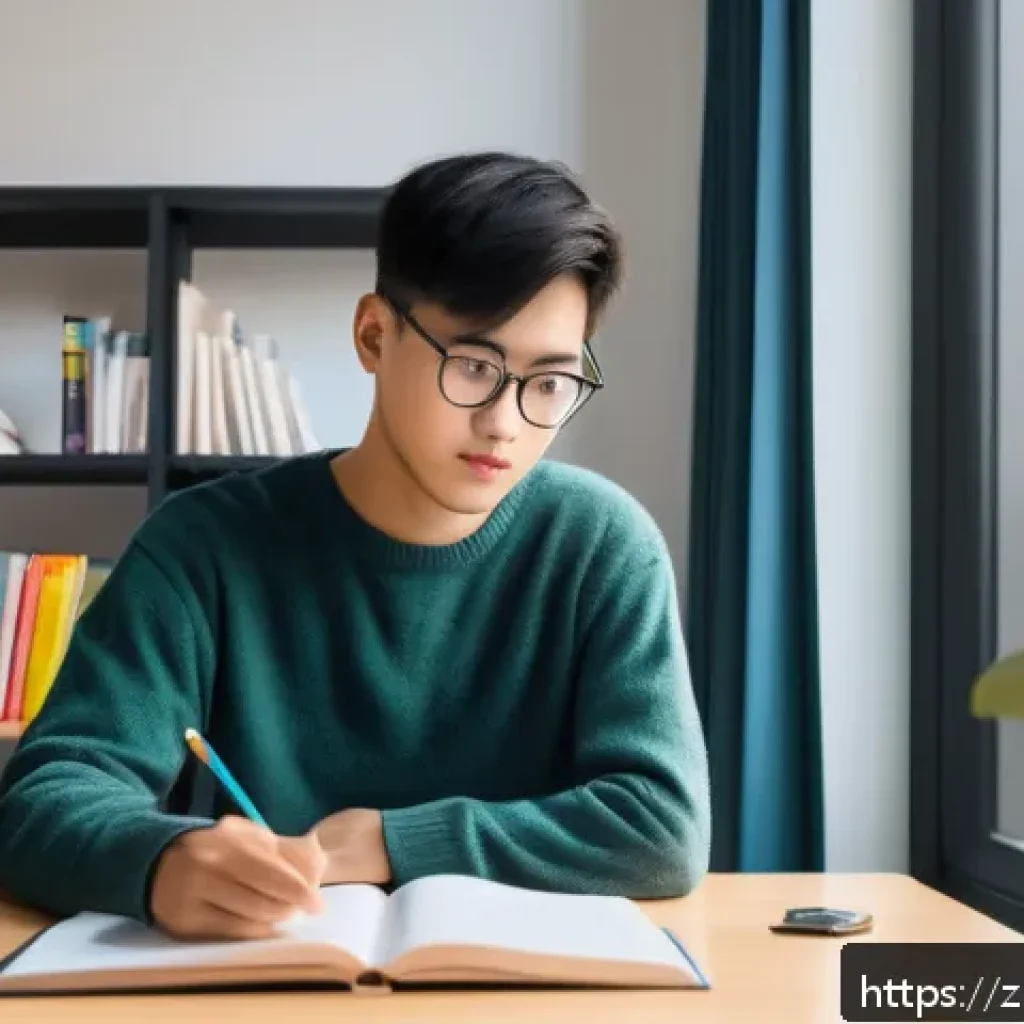 섬유기사 시험 준비 동기부여 - A modern, bright study room with a young Chinese student sitting at a tidy desk, focused on studying...