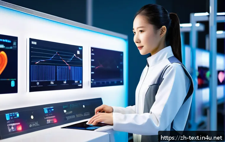 섬유기사와 관련 직종 - A futuristic smart textile laboratory scene showcasing a female engineer wearing sporty smart clothi...