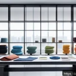 섬유기사 자격증과 패션 디자이너 경력 - A modern fashion designer studio showcasing various advanced fibers laid out on a sleek table, inclu...