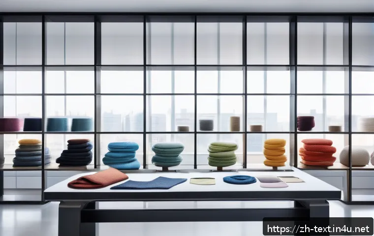 섬유기사 자격증과 패션 디자이너 경력 - A modern fashion designer studio showcasing various advanced fibers laid out on a sleek table, inclu...