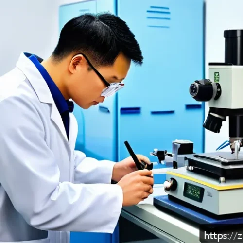 섬유기사 필기시험 예상 문제 - A highly detailed scientific illustration of fiber physical testing in a modern laboratory setting: ...