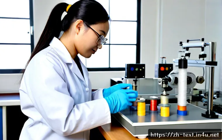 섬유기사 실기시험 준비 포인트 - Photorealistic textile engineering practical examination preparation scene, focused adult trainee we...