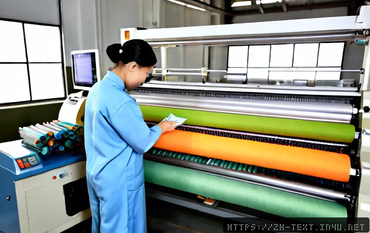 섬유기사와 관련 직종의 연봉 수준 - Photorealistic textile engineer in clean protective workwear inspecting colorful fabric rolls and au...